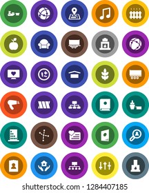 White Solid Icon Set- house hold vector, apple fruit, music, constellation, personal information, hierarchy, cereals, heart monitor, navigator, truck trailer, port, dry cargo, settings, microbs