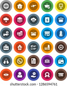 White Solid Icon Set- house hold vector, hand mill, medal, presentation, world, exam, investment, dollar growth, coin stack, personal information, boxing glove, plane, receipt, dry cargo, eye, user