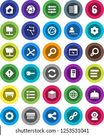 White Solid Icon Set- internet vector, connection, network, folder, big data, server, browser, gear, equalizer, menu, hub, lan connector, share, bench, refresh, chain, globe, unlock, login, key