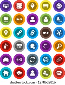 White Solid Icon Set- internet vector, social media, connection, network folder, cloud exchange, big data, server, hub, usb modem, lan connector, home, bench, refresh, loading, chain, attachment