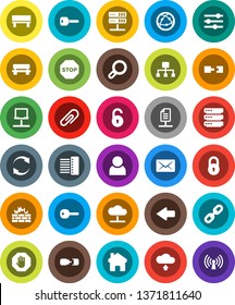 White Solid Icon Set- internet vector, notebook network, server, cloud, big data, equalizer, firewall, hub, home, bench, arrow, refresh, upload, mail, chain, hierarchy, connection, document, lock