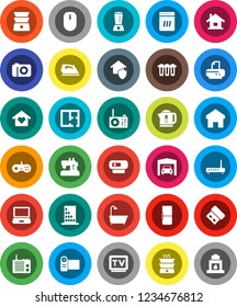 White Solid Icon Set- iron vector, double boiler, tv, home, house, garage, plan, bath, love, fridge, building, protect, dishwasher, blender, camera, video, kettle, web, printer, sewing machine, usb