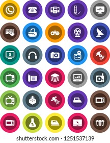 White Solid Icon Set- iron vector, microwave oven, flask, laptop graph, monitor dollar, navigator, phone, package, radio, satellitie, tv, headphones, notebook pc, classic, diagnostic, big data, fan