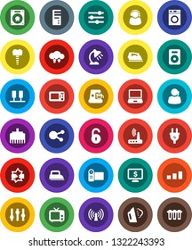 White Solid Icon Set- iron vector, steaming, washer, table lamp, monitor dollar, support, sorting, tv, settings, social media, speaker, tooth implant, server, disconnection, cloud exchange, router