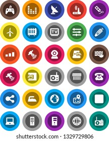 White Solid Icon Set- iron vector, notebook pc, world, navigator, earth, phone, sorting, radio, satellitie, equalizer, tv, remote control, stop button, server, firewall, hub, router, share, windmill