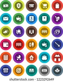 White Solid Icon Set- japanese candle vector, wallet, crisis, dollar growth, barcode, gift, credit card, cash, open, shopping bag, target, receipt, basket, cart, calculator, trolley, mail, catalog