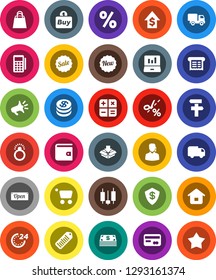 White Solid Icon Set- japanese candle vector, laptop graph, wallet, dollar growth, barcode, credit card, coin, cash, sale, new, open, 24 hour, shopping bag, percent, support, buy, reader, receipt