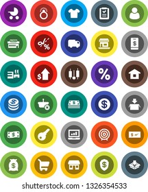 White Solid Icon Set- japanese candle vector, laptop graph, dollar growth, target, office, coin, cash, money bag, percent, mall, customer, basket, cart, home, shopping list, delivery, check, tap pay