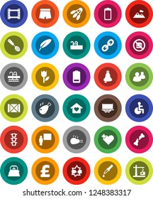 White Solid Icon Set- kettle vector, skimmer, chicken leg, pen, blackboard, bell, pound, shorts, shuttlecock, pool, no fastfood, traffic light, truck trailer, wood box, tulip, film frame, link