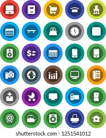 White Solid Icon Set- kettle vector, copybook, world, exchange, clock, calendar, skateboard, target, dry cargo, package, equalizer, mobile phone, notebook pc, speaker, stop button, fireplace, cart