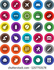 White Solid Icon Set- kettle vector, knife, meat hammer, cutting board, gold ingot, calendar, fitball, shorts, skateboard, water bottle, hoop, gymnast rings, plane, umbrella, satellitie, eye, shield