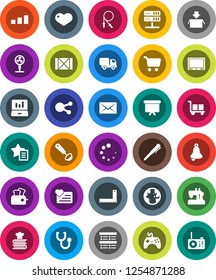 White Solid Icon Set- ladle vector, cookbook, corner ruler, pen, bell, world, exam, cart, laptop graph, presentation board, jump rope, heart monitor, wood box, cargo, sorting, gamepad, social media