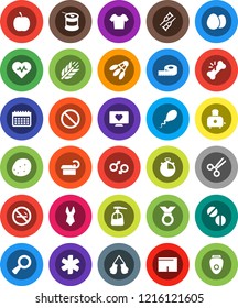 White Solid Icon Set- liquid soap vector, toaster, egg, potato, diet, measuring, heart pulse, stopwatch, boxing glove, shorts, swimsuite, t shirt, medal, sports nutrition, calendar, cereals, monitor