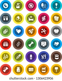 White Solid Icon Set- liquid soap vector, stadium, punching bag, boxing glove, pills, sports nutrition, molecule, water bottle, cereals, breads, shuttlecock, no fastfood, heart cross, bone, pulse