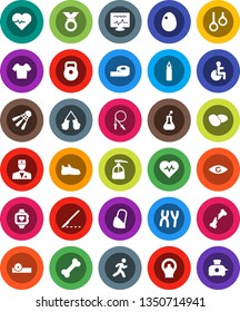 White Solid Icon Set- liquid soap vector, egg, potato, measuring, heart pulse, weight, jump rope, punching bag, snickers, boxing glove, t shirt, medal, monitor, shuttlecock, bone, gymnast rings, run