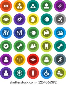 White Solid Icon Set- manager vector, man, muscule hand, buttocks, stairways run, bone, group, disabled, eye, dna, insemination, chromosomes, ovule, tooth, user, consumer, customer