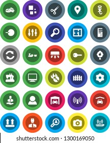 White Solid Icon Set- map pin vector, client, port, top sign, no hook, music hit, camera, settings, magnifier, insemination, scissors, pills, doctor, gear, refresh, loading, fruit tree, garage, plan