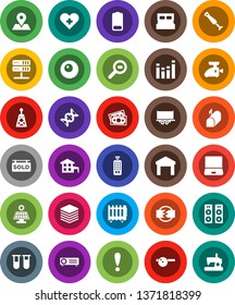 White Solid Icon Set- map pin vector, attention, money, truck trailer, warehouse, cargo search, antenna, equalizer, remote control, notebook pc, battery, heart cross, vial, dna, eye doctor hat