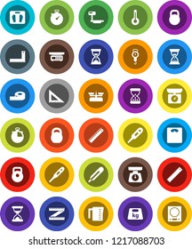 White Solid Icon Set- measuring cup vector, scales, corner ruler, sand clock, stopwatch, weight, big, thermometer, store, kitchen