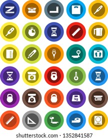White Solid Icon Set- measuring cup vector, scales, corner ruler, sand clock, stopwatch, weight, big, thermometer, store, kitchen