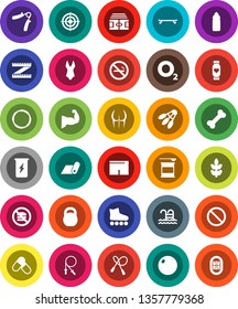 White Solid Icon Set- measuring vector, stadium, weight, jump rope, hand trainer, fitball, muscule, buttocks, shorts, swimsuite, roller Skates, skateboard, target, pills, sports nutrition, cereals