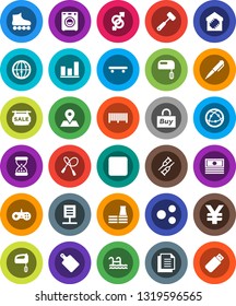 White Solid Icon Set- meat hammer vector, cutting board, pen, graph, cash, yen sign, jump rope, roller Skates, skateboard, map pin, document, internet, stop button, gender, crutches, sand clock, buy