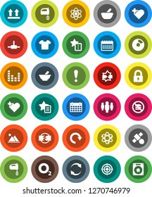 White Solid Icon Set- mixer vector, atom, pie graph, man, calendar, target, no fastfood, heart cross, oxygen, attention, satellite, top sign, equalizer, mortar, connect, disconnection, favorites