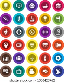 White Solid Icon Set- mixer vector, toaster, thermometer, world, monitor dollar, heart, tv, equalizer, video camera, rca, tomography, tooth implant, connection, network server, cloud lock, big data