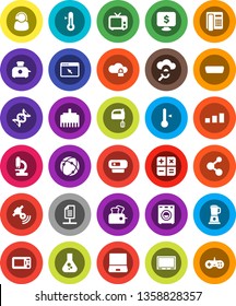 White Solid Icon Set- mixer vector, thermometer, flask, monitor dollar, molecule, sorting, satellitie, tv, notebook pc, hdmi, dna, microscope, connection, cloud glass, lock, browser, lan connector