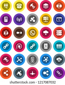 White Solid Icon Set- molecule vector, satellite, satellitie, social media, link, rca, connect, network, server, disconnection, cloud exchange, big data, browser, share, download, chain, connection