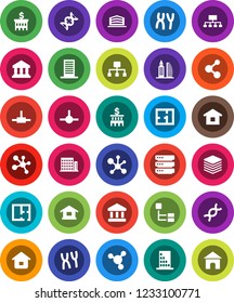 White Solid Icon Set- molecule vector, bank, building, hierarchy, dna, chromosomes, connect, big data, plan, apartments, office, home