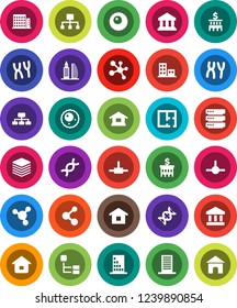 White Solid Icon Set- molecule vector, bank, building, hierarchy, dna, chromosomes, ovule, connect, big data, plan, apartments, office, home