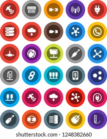 White Solid Icon Set- molecule vector, satellitie, social media, rca, jack, connect, connection, network, server, folder, big data, hub, share, cloud upload, download, chain, document, disconnection