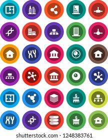 White Solid Icon Set- molecule vector, bank, building, hierarchy, dna, chromosomes, ovule, connect, big data, plan, apartments, office, home