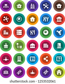 White Solid Icon Set- molecule vector, bank, building, hierarchy, dna, chromosomes, ovule, connect, big data, plan, apartments, office, home