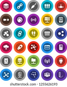 White Solid Icon Set- molecule vector, satellite, link, rca, jack, connect, connection, network, server, folder, big data, browser, hub, usb modem, share, cloud download, document, wireless, tap pay