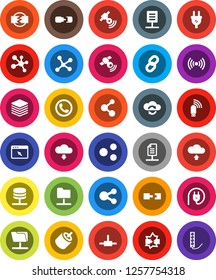 White Solid Icon Set- molecule vector, satellitie, rca, connect, network, disconnection, folder, server, cloud exchange, big data, browser, usb modem, share, upload, download, chain, connection