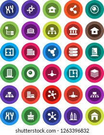 White Solid Icon Set- molecule vector, bank, building, hierarchy, dna, chromosomes, ovule, connect, big data, plan, apartments, office, home