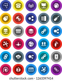 White Solid Icon Set- molecule vector, satellitie, social media, link, rca, jack, connect, connection, network, server, disconnection, folder, cloud exchange, big data, browser, hub, usb modem