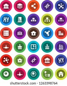 White Solid Icon Set- molecule vector, bank, building, hierarchy, dna, chromosomes, ovule, connect, big data, plan, apartments, office, home