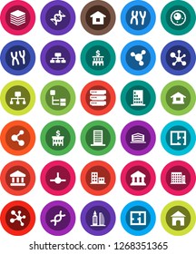 White Solid Icon Set- molecule vector, bank, building, hierarchy, dna, chromosomes, ovule, connect, big data, plan, apartments, office, home