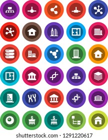 White Solid Icon Set- molecule vector, bank, building, hierarchy, dna, chromosomes, ovule, connect, big data, plan, apartments, office, home