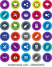 White Solid Icon Set- molecule vector, social media, link, jack, connect, connection, server, disconnection, network folder, cloud exchange, browser, hub, usb modem, share, download, chain, document