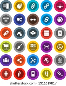 White Solid Icon Set- molecule vector, satellite, satellitie, social media, link, rca, jack, connect, connection, network, folder, server, cloud exchange, big data, hub, usb modem, chain, document