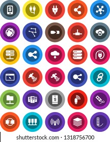 White Solid Icon Set- molecule vector, satellitie, social media, link, rca, connect, connection, network, server, folder, cloud exchange, big data, browser, usb modem, share, download, disconnection