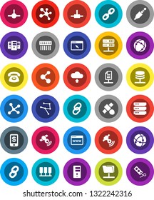 White Solid Icon Set- molecule vector, satellite, satellitie, link, jack, connect, connection, network, server, folder, big data, browser, hub, cloud upload, chain, document, phone, tap pay