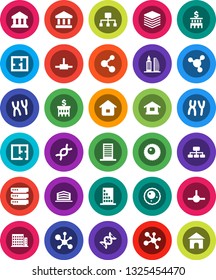 White Solid Icon Set- molecule vector, bank, building, hierarchy, dna, chromosomes, ovule, connect, big data, plan, apartments, office, home