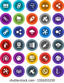 White Solid Icon Set- molecule vector, satellite, satellitie, social media, link, jack, connection, network, server, folder, cloud exchange, hub, usb modem, share, download, document, wireless