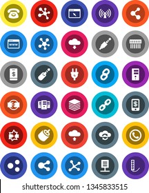 White Solid Icon Set- molecule vector, social media, rca, jack, network, disconnection, cloud exchange, big data, server, browser, hub, share, upload, download, chain, document, wireless, phone