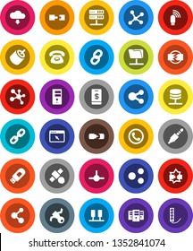 White Solid Icon Set- molecule vector, satellite, rca, jack, connect, network, server, disconnection, folder, browser, usb modem, share, cloud download, chain, connection, phone, tap pay